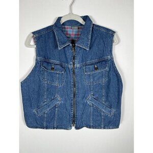 Vintage 80s Lizwear reversible denim plaid zip-up vest L cottagecore rockabilly